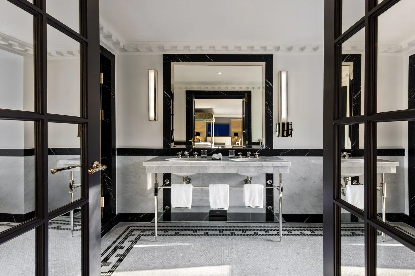 Luxury marble bathroom with artisan mosaic flooring